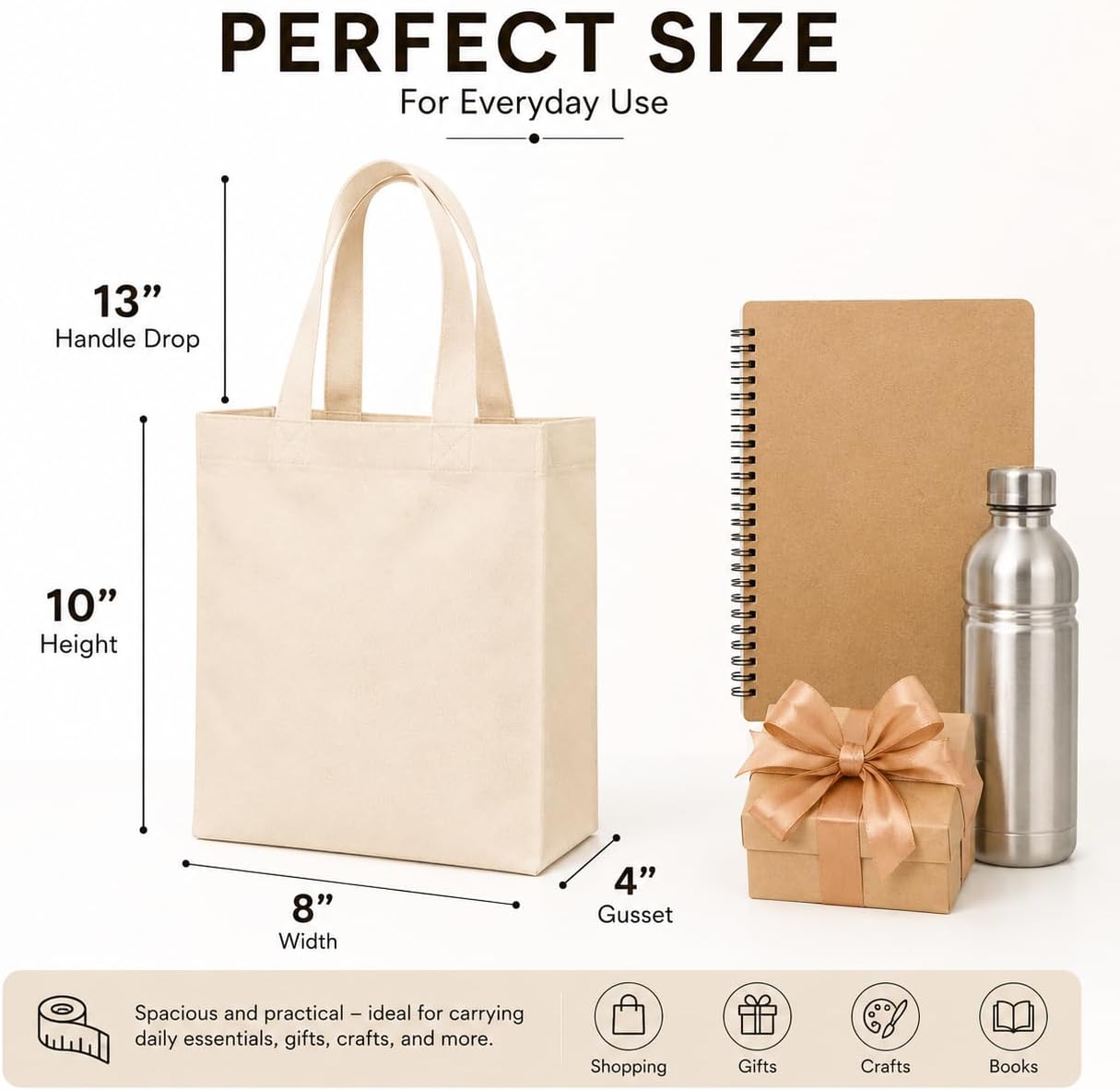 Mini Cotton Canvas Totes, 15 Pack, 10 x 8 x 4 Inch